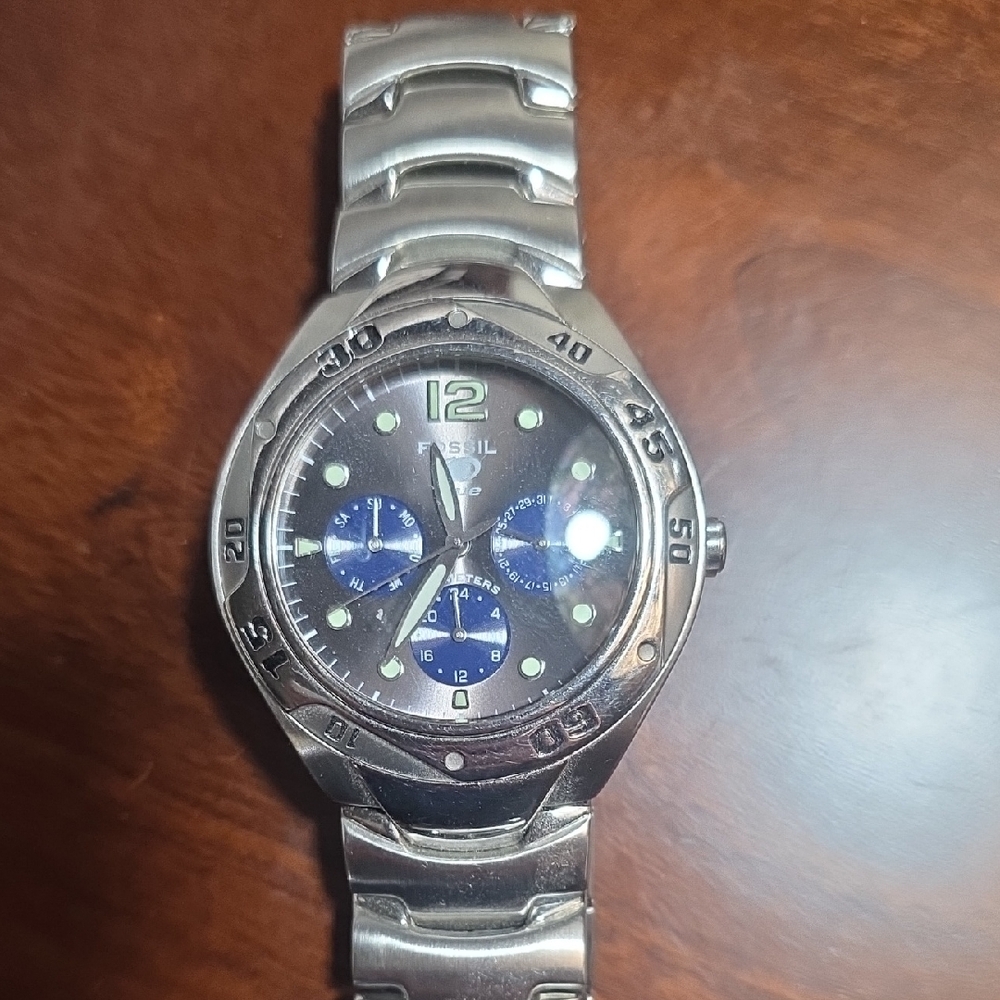 Fossil Men's Silver Watch with Blue Accents